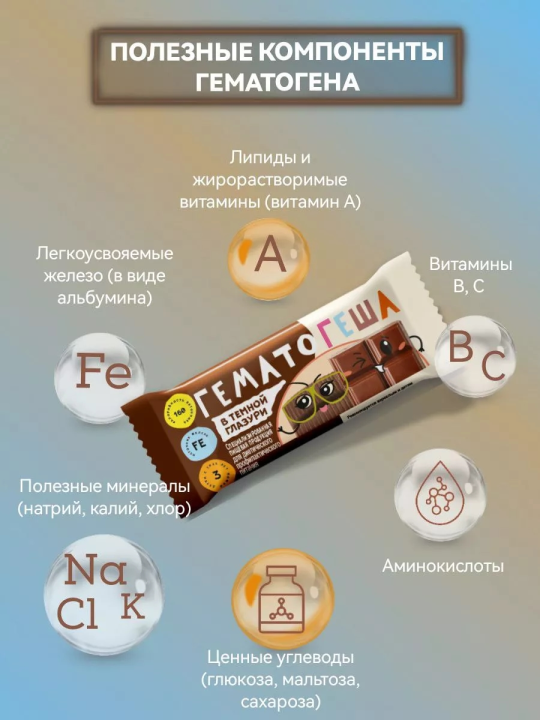 Гематоген батончик детский в темной глазури 10 штук