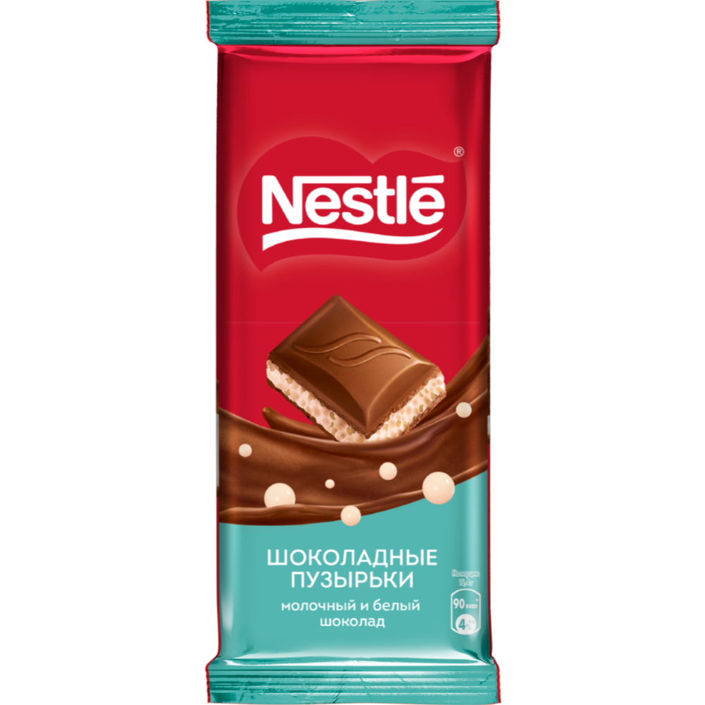 Шоколад пористый «Nestle» Шоколадные пузырьки, молочный и белый, 75 г