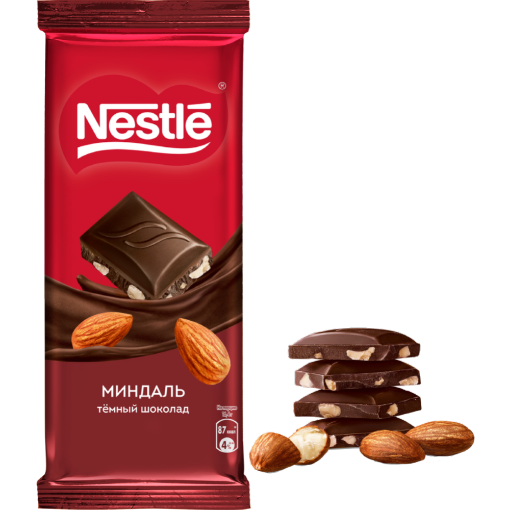 Шоколад «Nestle» темный, с миндалем, 82 г #0