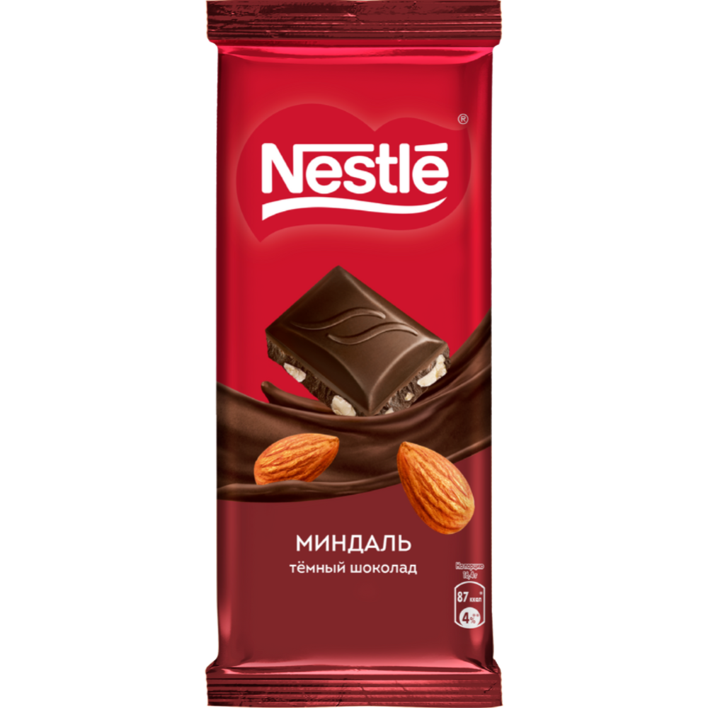 Шоколад «Nestle» темный, с миндалем, 82 г #1