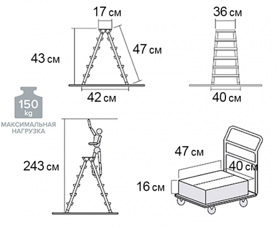 Стремянка Новая высота, алюминиевая, 2x2 ступени, NV112