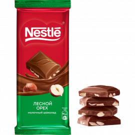 Шоколад «Nestle» молочный, с лесным орехом, 82 г