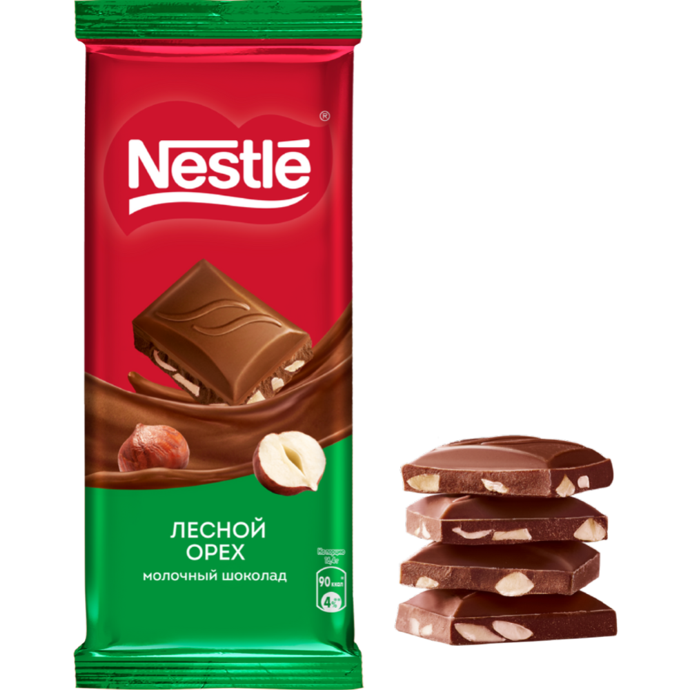 Шоколад «Nestle» молочный, с лесным орехом, 82 г