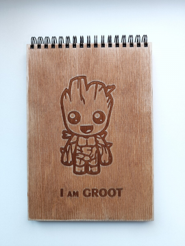 Блокнот с деревянной обложкой "I am Groot"
