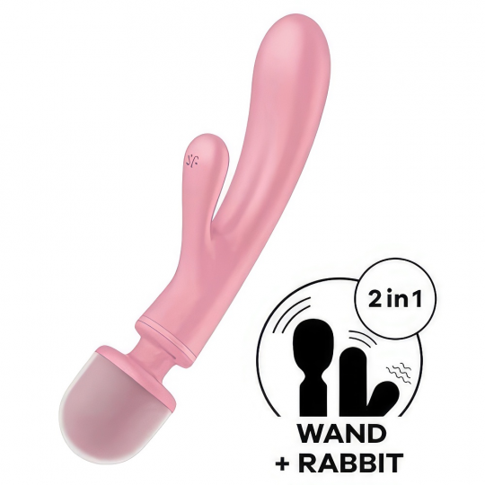 Двусторонний вибратор с клиторальным стимулятором Wand + Rabbit Satisfyer Triple Lover Pink