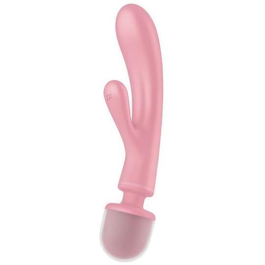 Двусторонний вибратор с клиторальным стимулятором Wand + Rabbit Satisfyer Triple Lover Pink