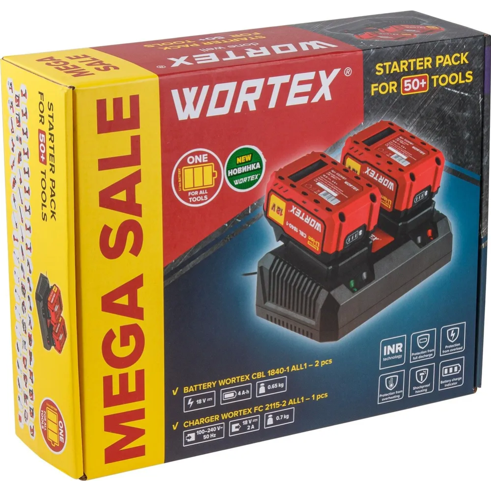 Набор аккумуляторов «Wortex» 1329413, с зарядным устройством