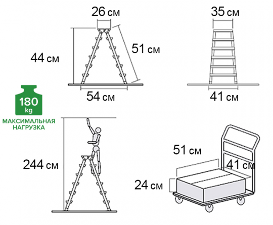 Стремянка алюминиевая, 2x2 ступени, площадка 260 мм, NV212, Новая высота, 2120202