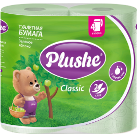 Туалетная бумага «Plushe» Classic, Зеленое яблоко, 2 слоя, 18 м, 4 рулона  