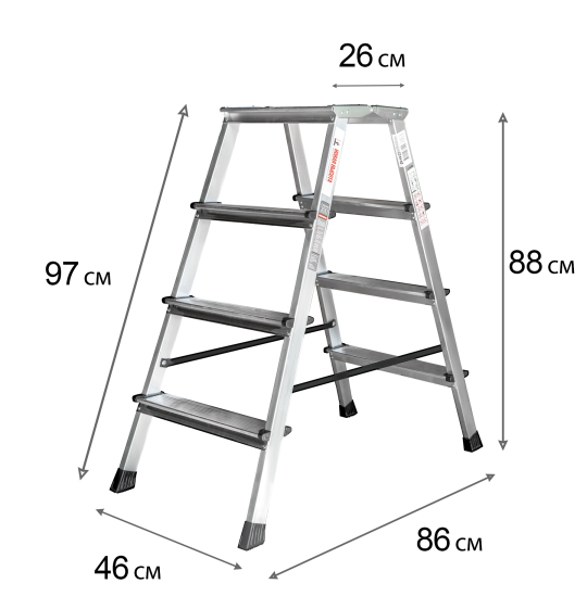 Стремянка алюминиевая, 2x4 ступени, площадка 260 мм, NV212, Новая высота, 2120204