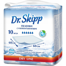 Пе­лен­ки дет­ские «Dr.Skipp» Dry Line, 60x60 см, 10 шт