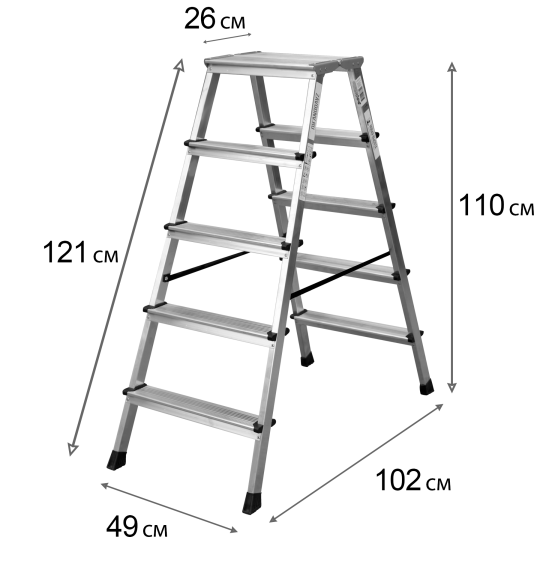 Стремянка алюминиевая, 2x5 ступеней, площадка 260 мм, NV212, Новая высота, 2120205
