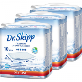Пе­лен­ки дет­ские «Dr.Skipp» Dry Line, 60x60 см, 30 шт