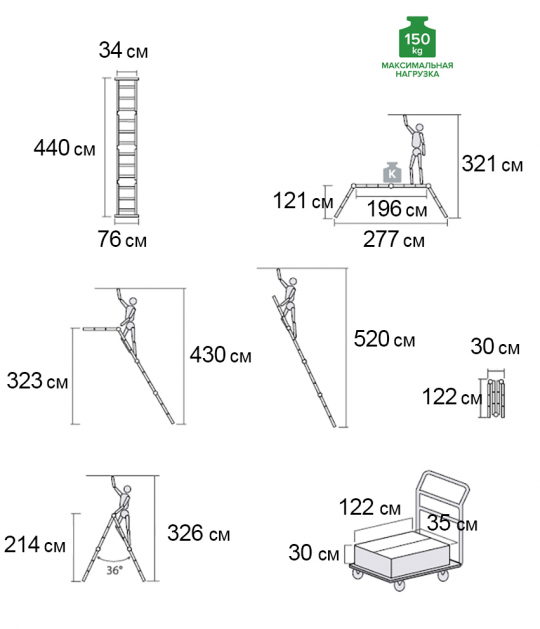 Лестница-трансформер, 4х4 ступени, NV232, Новая высота, 2320404