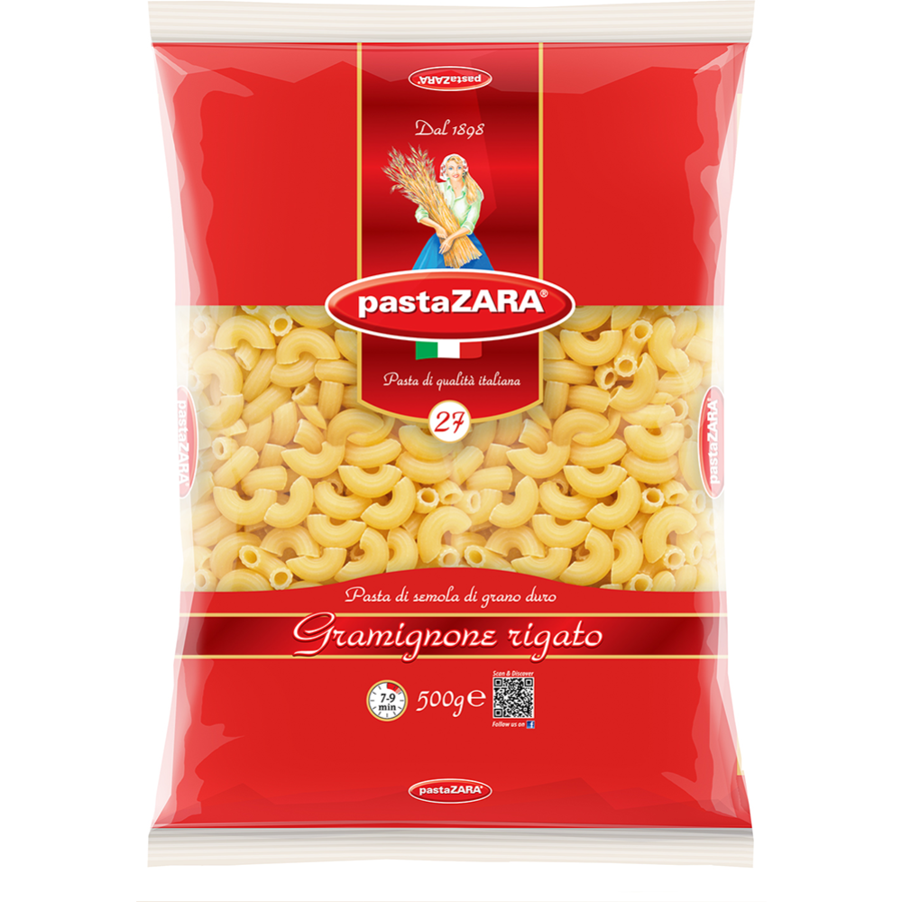 Макаронные изделия «Pasta Zara» №027 рожки средние рифленые, 500 г #0