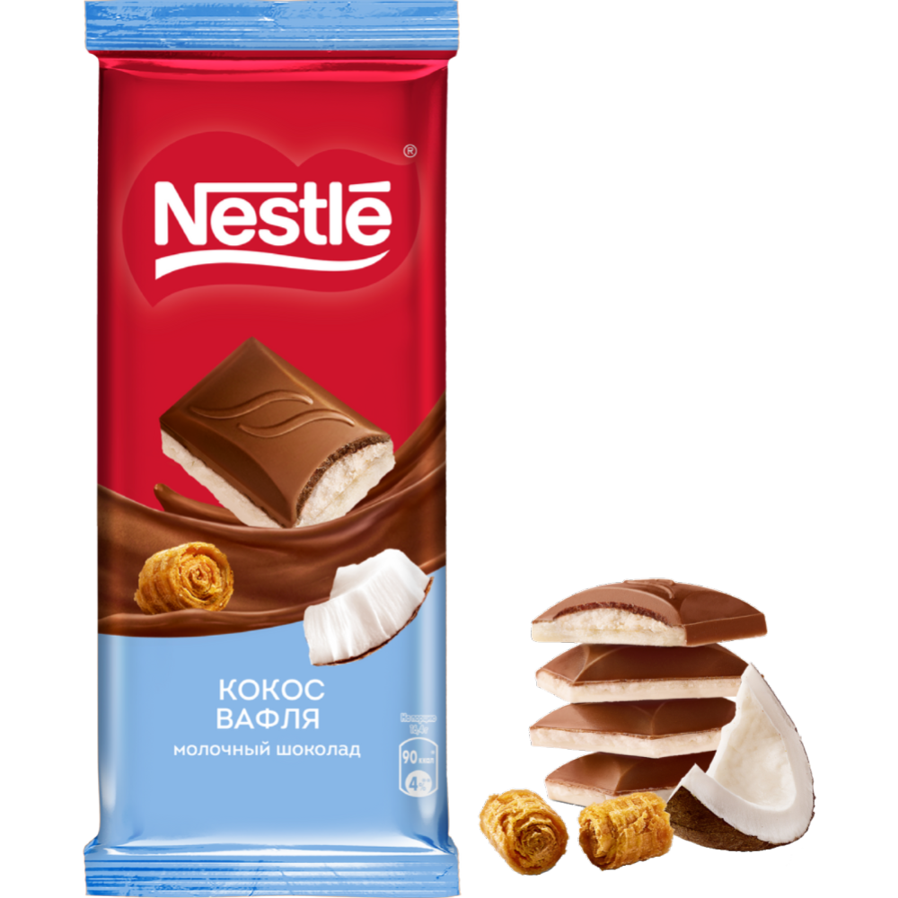 Шоколад «Nestle» молочный и белый, с кокосовой стружкой и вафлей, 82 г #0