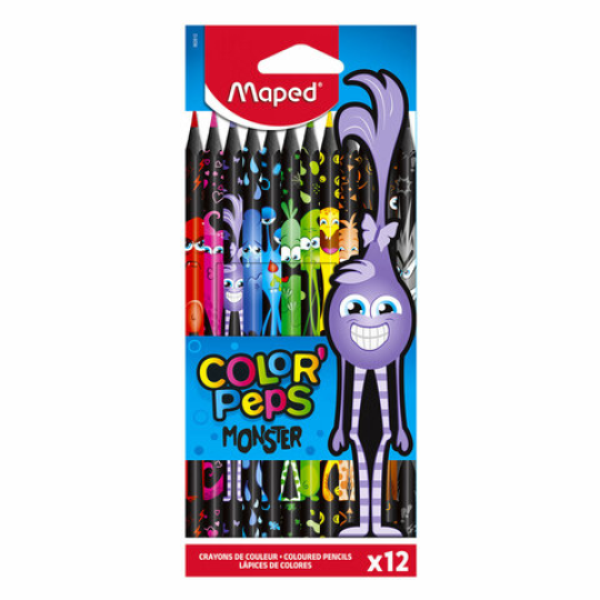 Карандаши цветные MAPED "COLOR PEP'S Black Monster", 12 цветов, трехгранные