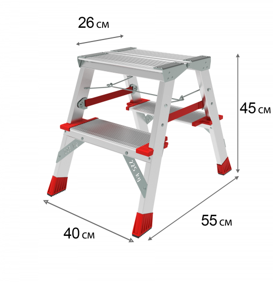 Стремянка ПРОФИ, 3 года гарантии, 2x2 широкие ступени 130 мм, площадка 260 мм, NV3127, Новая высота, 3127202