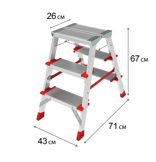 Стремянка ПРОФИ, 3 года гарантии, 2x3 широкие ступени 130 мм, площадка 260 мм, NV3127, Новая высота, 3127203
