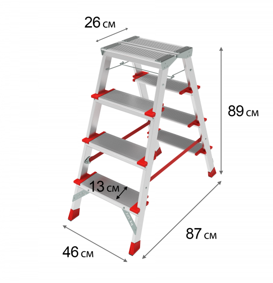 Стремянка ПРОФИ, 3 года гарантии, 2x4 широкие ступени 130 мм, площадка 260 мм, NV3127, Новая высота, 3127206