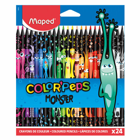 Карандаши цветные MAPED "COLOR PEP'S Black Monster", 24 цвета, трехгранные