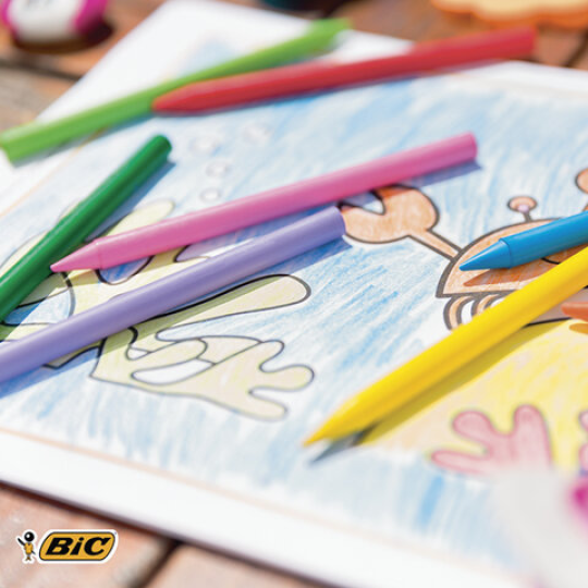 Мелки восковые BIC "Kids Plastidecor", 12 цветов, ультрапрочные, круглые