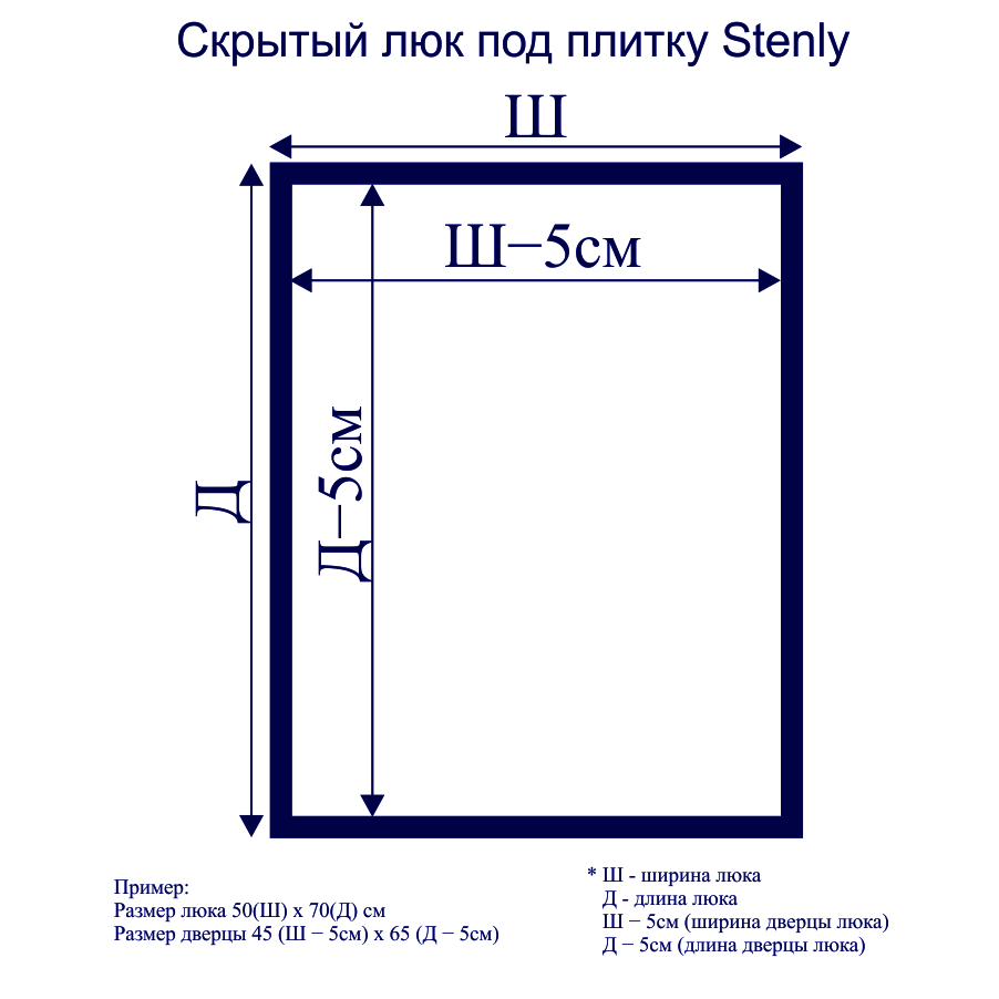 Скрытый люк под плитку Stenly 50x80