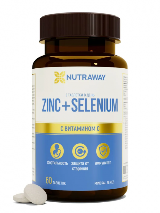 Добавка к пище "ZINC + SELENIUM" "Цинк + Селен", 60 таблеток; Nutraway