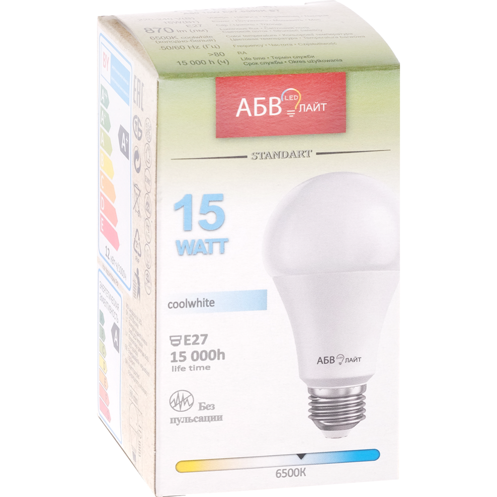 Лампа светодиодная «АБВ» LED, A60, 15W, E27, 6500К #0