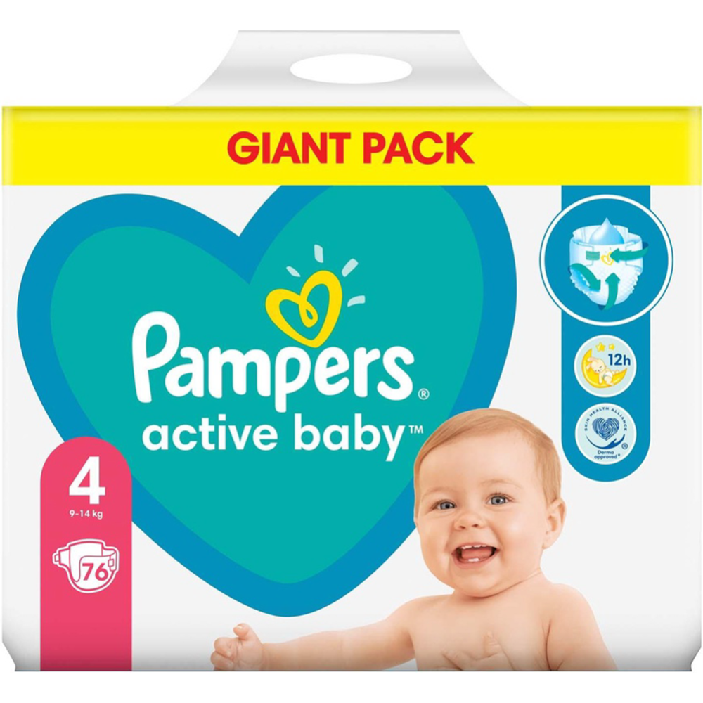 Подгузники детские «Pampers» Active baby, Giant Pack, размер 4, 9-14 кг, 76 шт