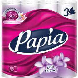 Туа­лет­ная бумага «Papia» Ба­лий­ский цветок, 3 слоя, 32 рулона
