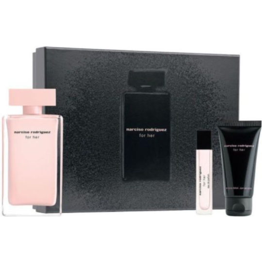 Парфюмерный набор «Narciso Rodriguez» Rodriguez For Her, туалетная вода + лосьон для тела, 100+10+50 мл, черный, 3 предмета