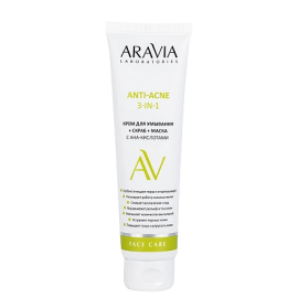 "ARAVIA Laboratories" Крем для умывания + скраб + маска с AHA-кислотами Anti-Acne 3-in-1, 100 мл