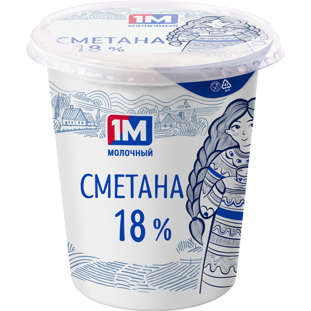 Сметана «1М Молочный» 18 %, 380 г #0