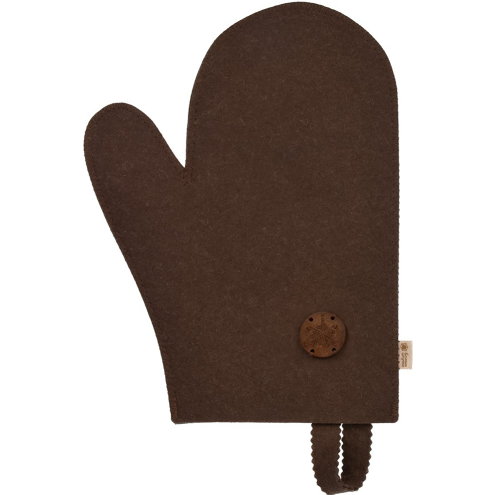 Рукавица для бани «Банные штучки» коричневый, с деревянным логотипом, войлок 100% #0