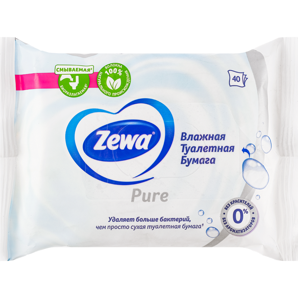 Бумага туалетная влажная «Zewa» Pure, 40 листов