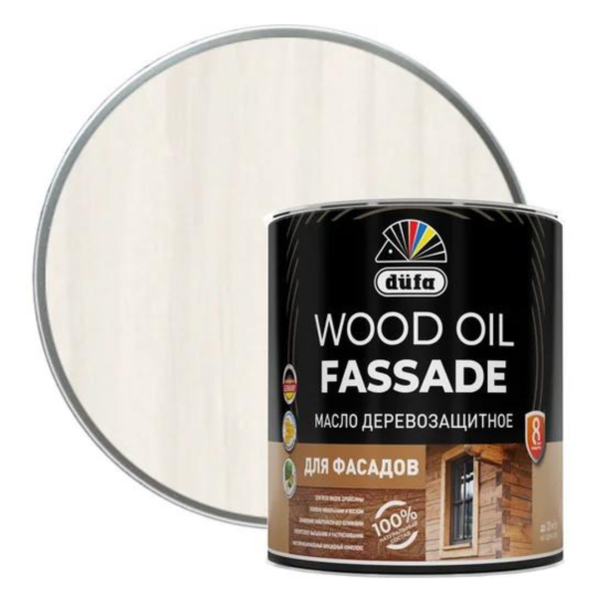 Масло для деревянных фасадов для защиты Düfa WOOD OIL FASSADE, для любых пород древесины, полуматовое, белый, 0.9 л