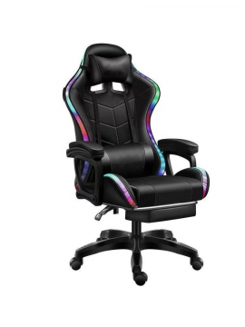 Кресло геймерское компьютерное с RGB подсветкой на колесиках (чёрное)
