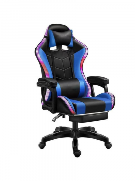 Кресло геймерское компьютерное с RGB подсветкой на колесиках (чёрно-синее)