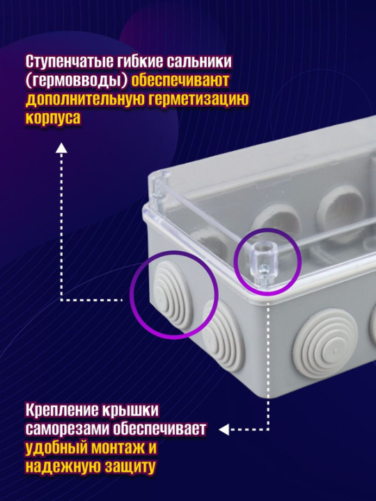 Распаячная коробка ОП 150х110х70мм, прозрач. крышка, IP55, 10 гермовводов, TDM SQ1401-1141(2)