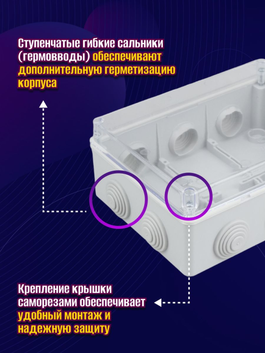 Распаячная коробка ОП 190х140х70мм, прозрач. крышка, IP55, 10 гермовводов TDM SQ1401-1142(2)