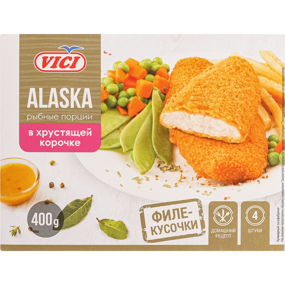 Полуфабрикат из минтая филе-кусочки «VICI» Alaska, обжаренные, замороженные, 400 г #0