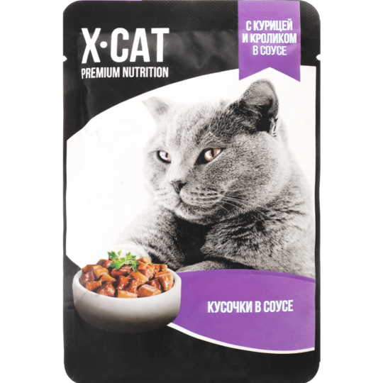 Срочный товар! Корм для кошек «X-Cat» с курицей и кроликом в соусе, 85 г