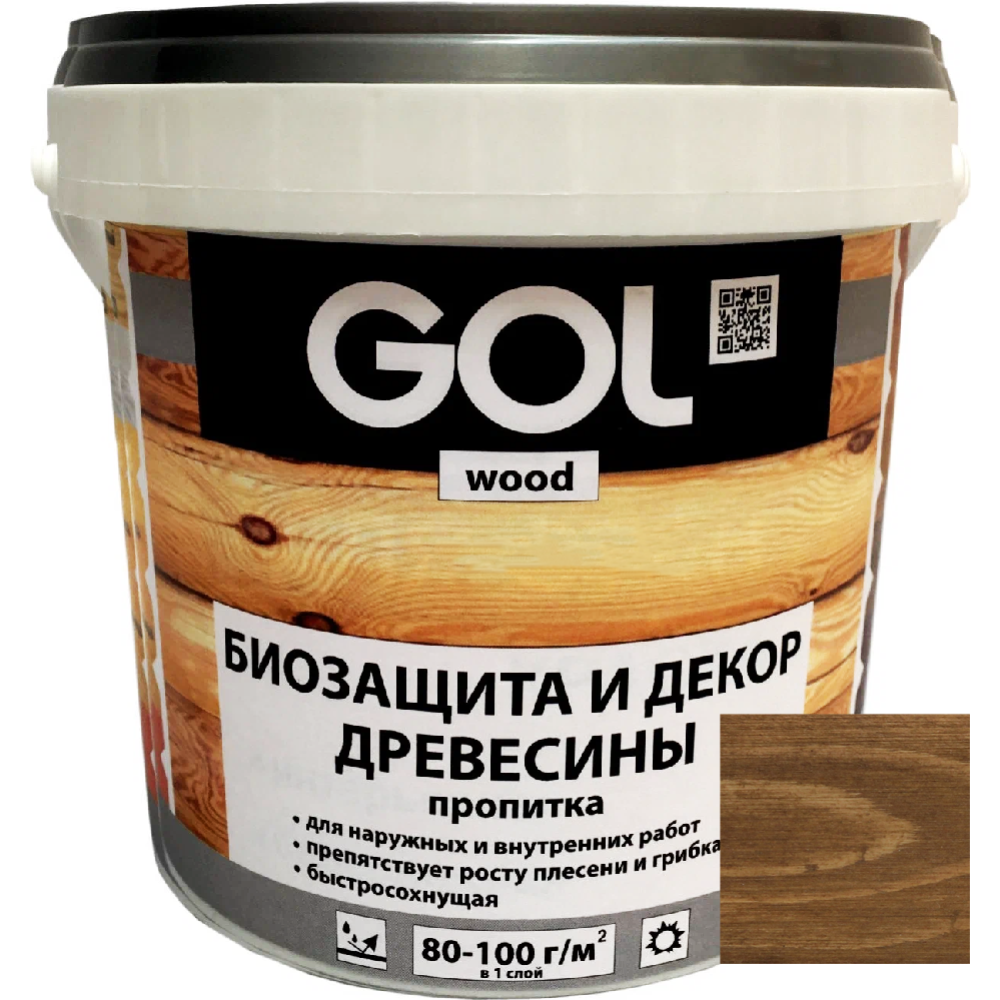 Пропитка для дерева «GOL» Wood Aqua, орех, 0.9 кг