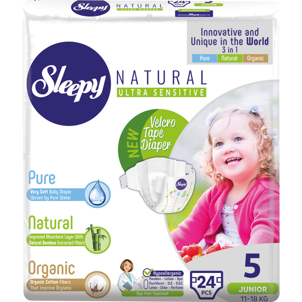 Подгузники детские «Sleepy Natural» Jumbo Pack, размер Junior, 11-18 кг, 24 шт