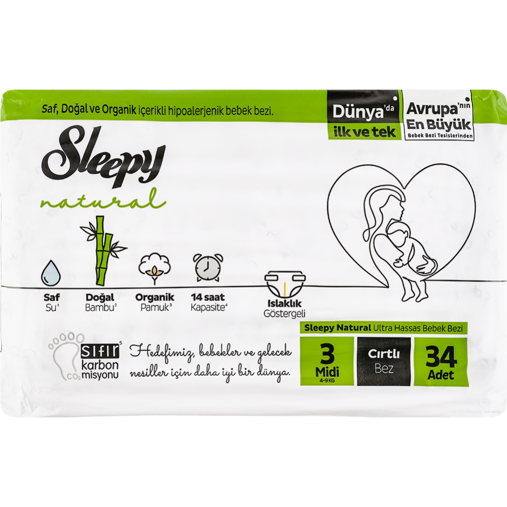 Подгузники детские «Sleepy Natural» Jumbo Pack, размер Midi, 4-9 кг, 34 шт