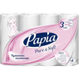 Бумажные полотенца «Papia» Pure&Soft, 3 слоя, 4 рулона