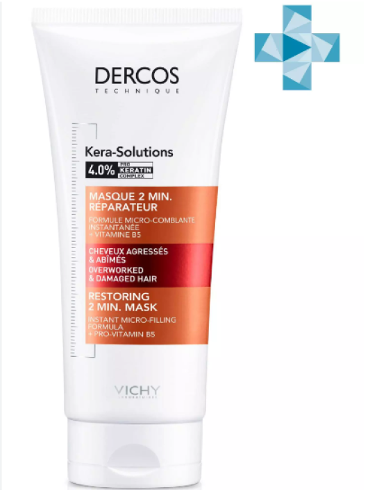 VICHY Dercos Technique KERA-SOLUTIONS Экспресс-маска с комплексом про-кератин, реконструирующая поверхность волоса (для ослабленных и поврежденных волос и чувствительной кожи головы) 200мл