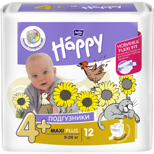 Подгузники детские «Bella Baby Happy» размер Maxi Plus, 9-20 кг, 12 шт