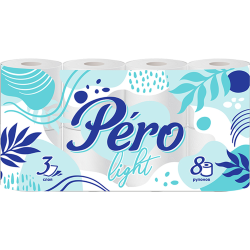 Туа­лет­ная бумага «Pero» Light, 3 слоя, 8 рулона